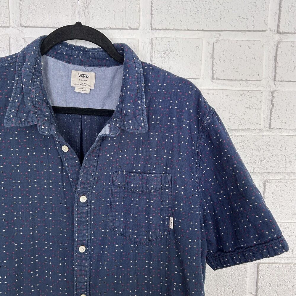 VANS Off The Wall Shirt Button Up Mens XL Short Sleeve July 4th Red White Blue